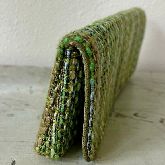 Shiraleah clutch hand bag green tweed fabric satin liner retro office siren - Picture 3 of 11